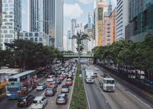 Different kinds of vehicles on the roads